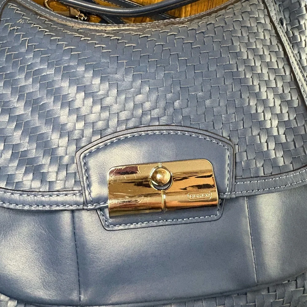 Coach Kristin Woven Blue Leather Hobo